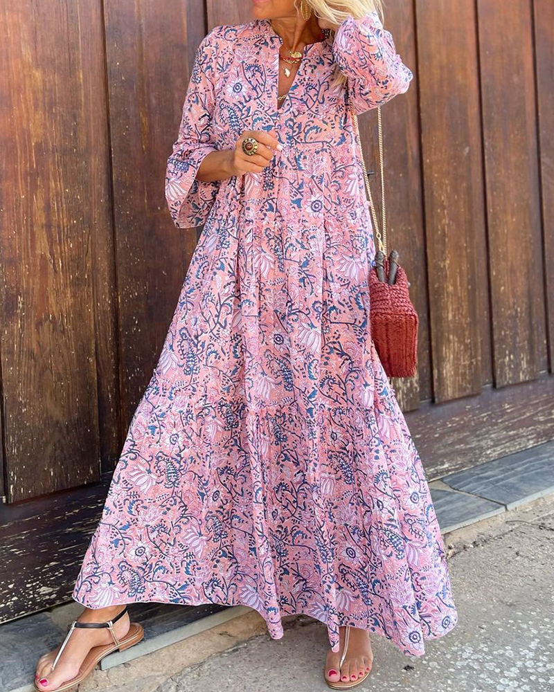 Vanessa™ - Boho Maxi Dress with V-neck and Bow
