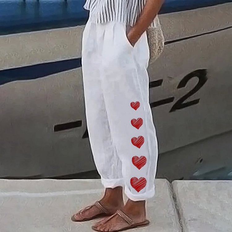 VChics Simple Casual Love Print Pants