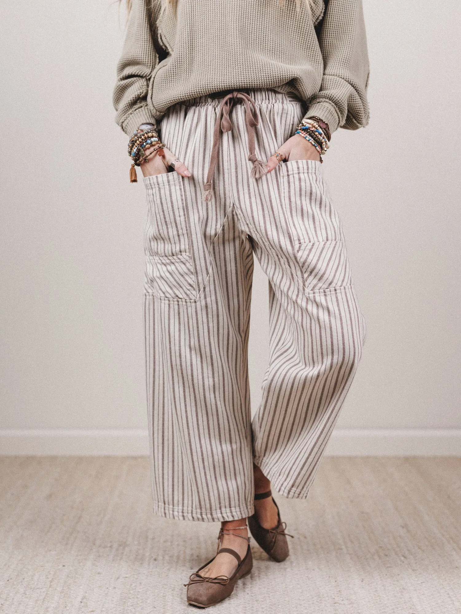Percy Striped Barrel Jeans - Taupe