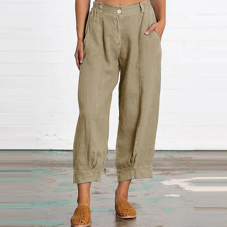 Nine-point casual cotton linen trousers VangoghDress