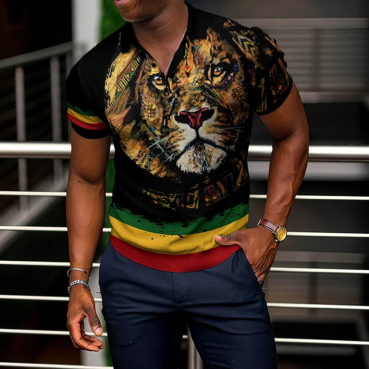 BrosWear Contrast Reggae Lion Polo Shirt