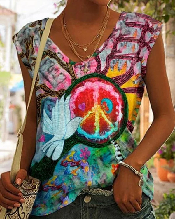 Hippie Art Peace Print Tank Top