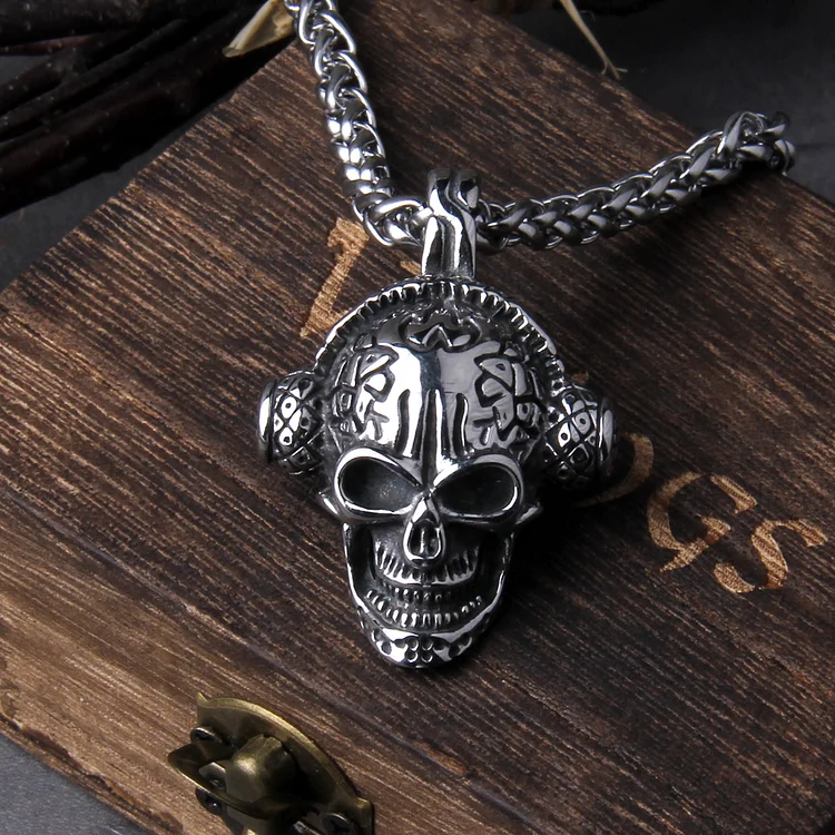 Gothic Headphone Skull Stainless Steel Necklace