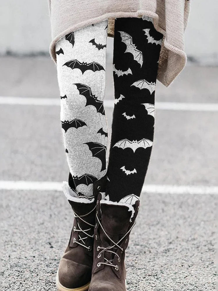 Vefave Halloween Spooky Bats Contrast Color Leggings