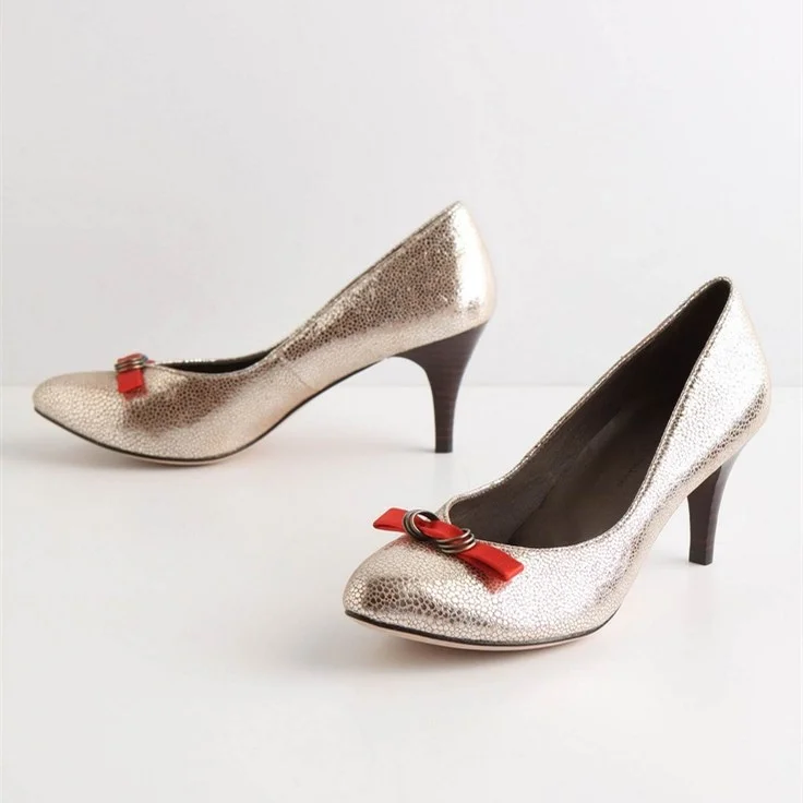 Champagne Vintage Pumps Round Toe Pencil Heels Vdcoo