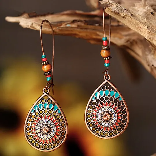 Bohemian Ethnic Style Hollow Drop Shape Alloy Oil Drop Long Earrings