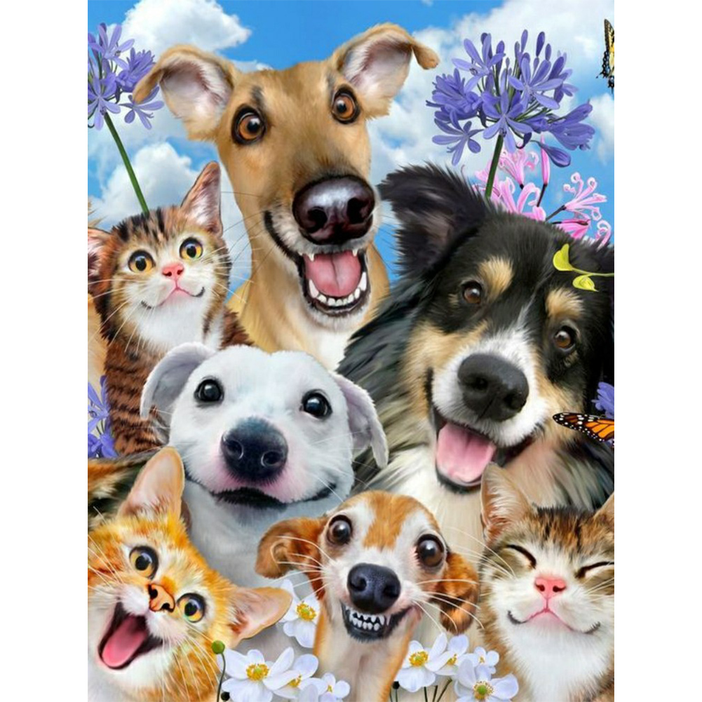 Happy Dog Family 30*40CM (Canvas) Full Round Drill Diamond Painting