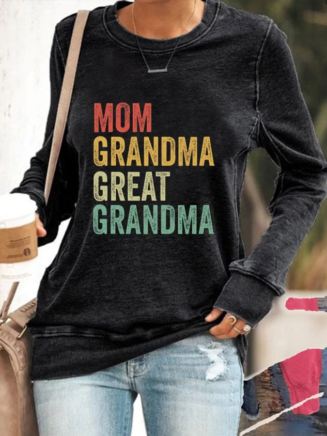 Women's Mom Grandma Great Grandma Print Casual Sweatshirt