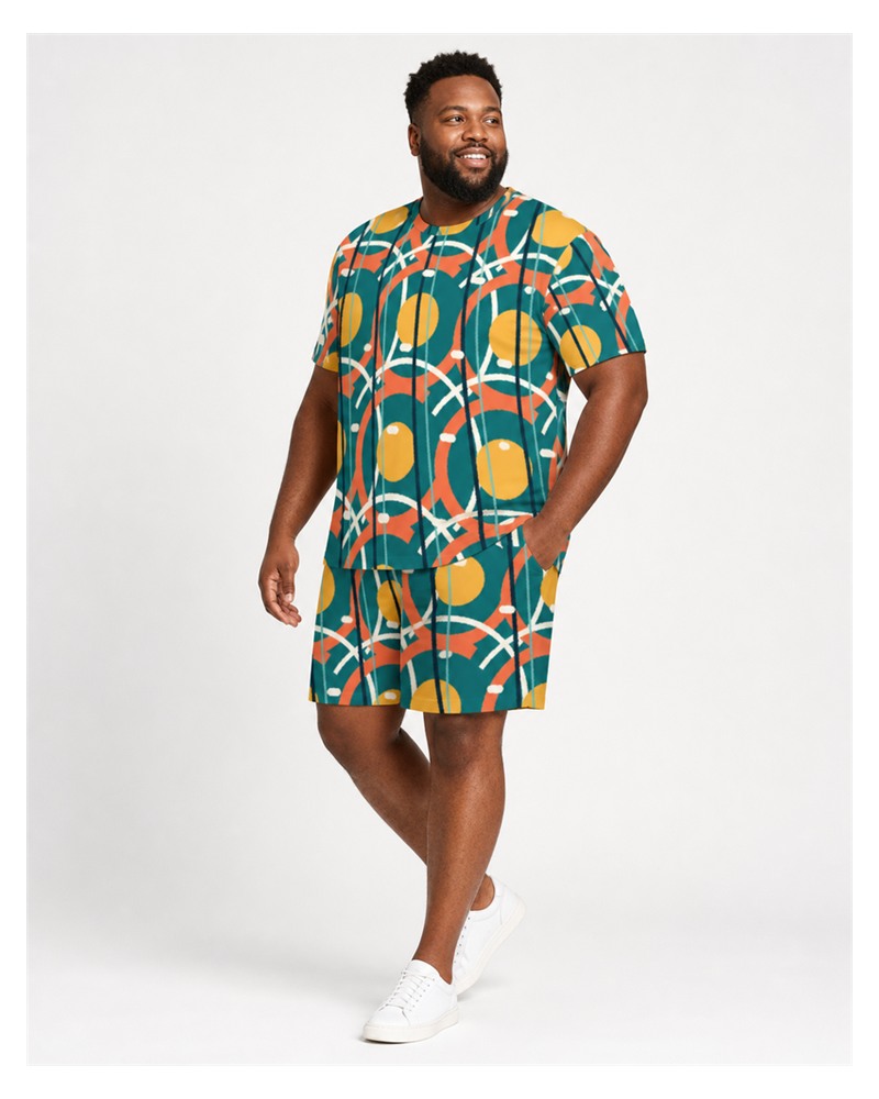 Big & Tall Solar Court Digital Print T-Shirt and Shorts Set
