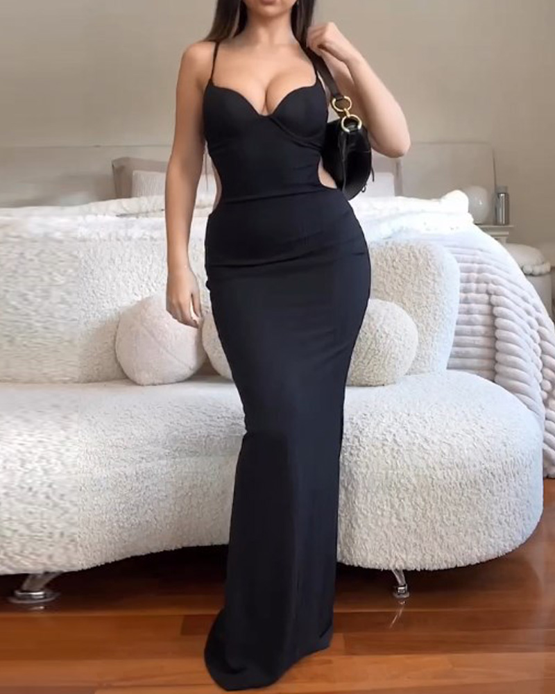 Women's Casual Solid Color Waist Tight Split Sleeveless Dress