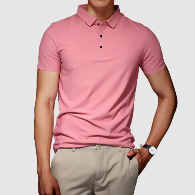 Men's summer ice silk without trace business lapel solid color simple t-shirt