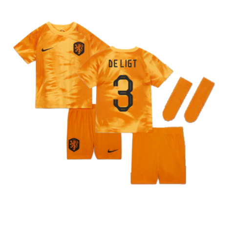 Netherlands Matthijs de Ligt 3 Home Shirt Kids & Junior Mini Kit World Cup 2022