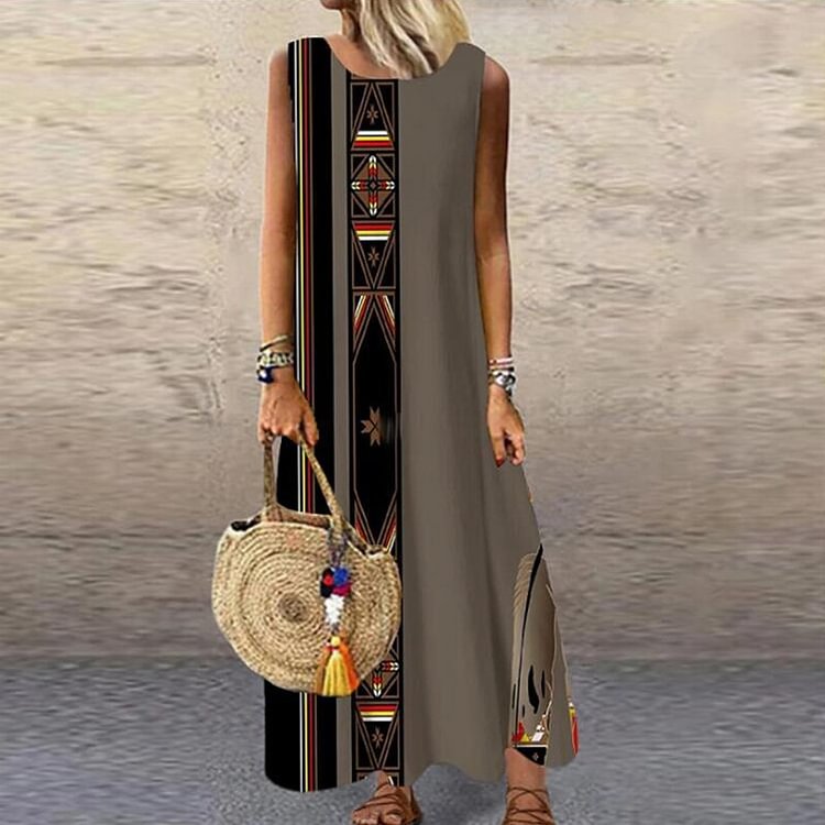 Summer Loose Casual Beach Maxi Dress Women Boho Maxi Dress Party Vestidos Vintage Floral Print Women Sleeveless Sundress