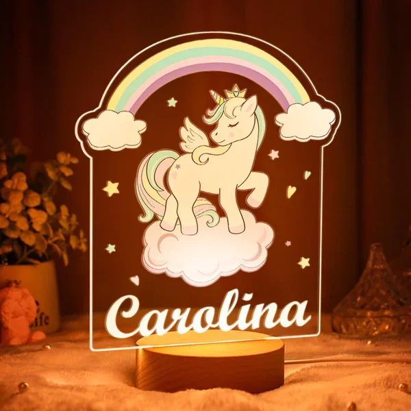 Personalized Rainbow Unicorn Night Light Custom Name LED Lamp for Kids