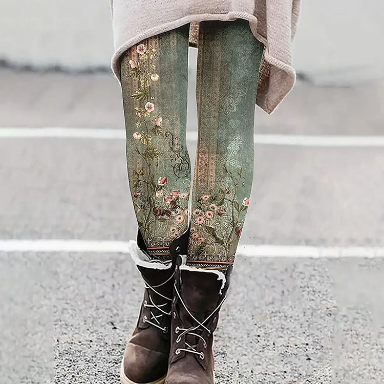 Comstylish Casual Floral Printed Slim Fit Leggings