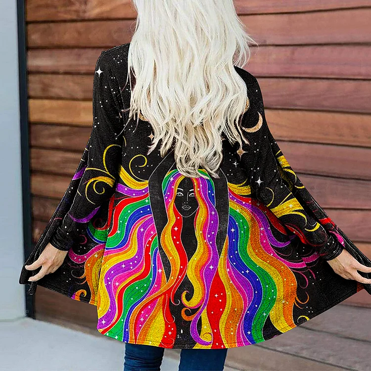 Vefave Hippie Print Casual Cardigan