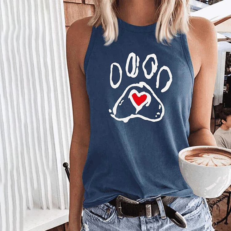 Dog Paw Heart Print Tank Top