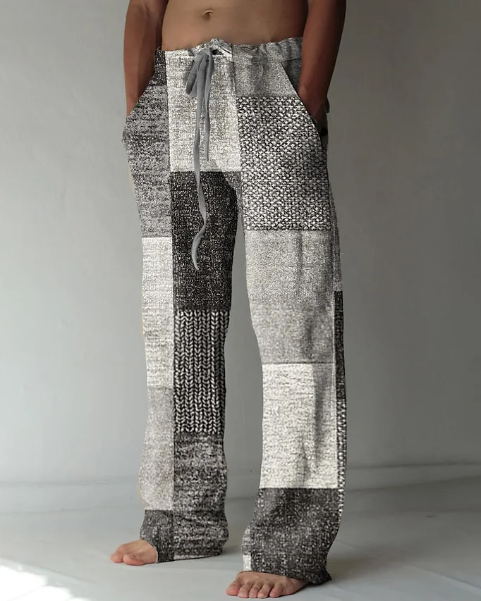Suitmens Men's Ethnic Plaid Cotton Linen Trousers 10