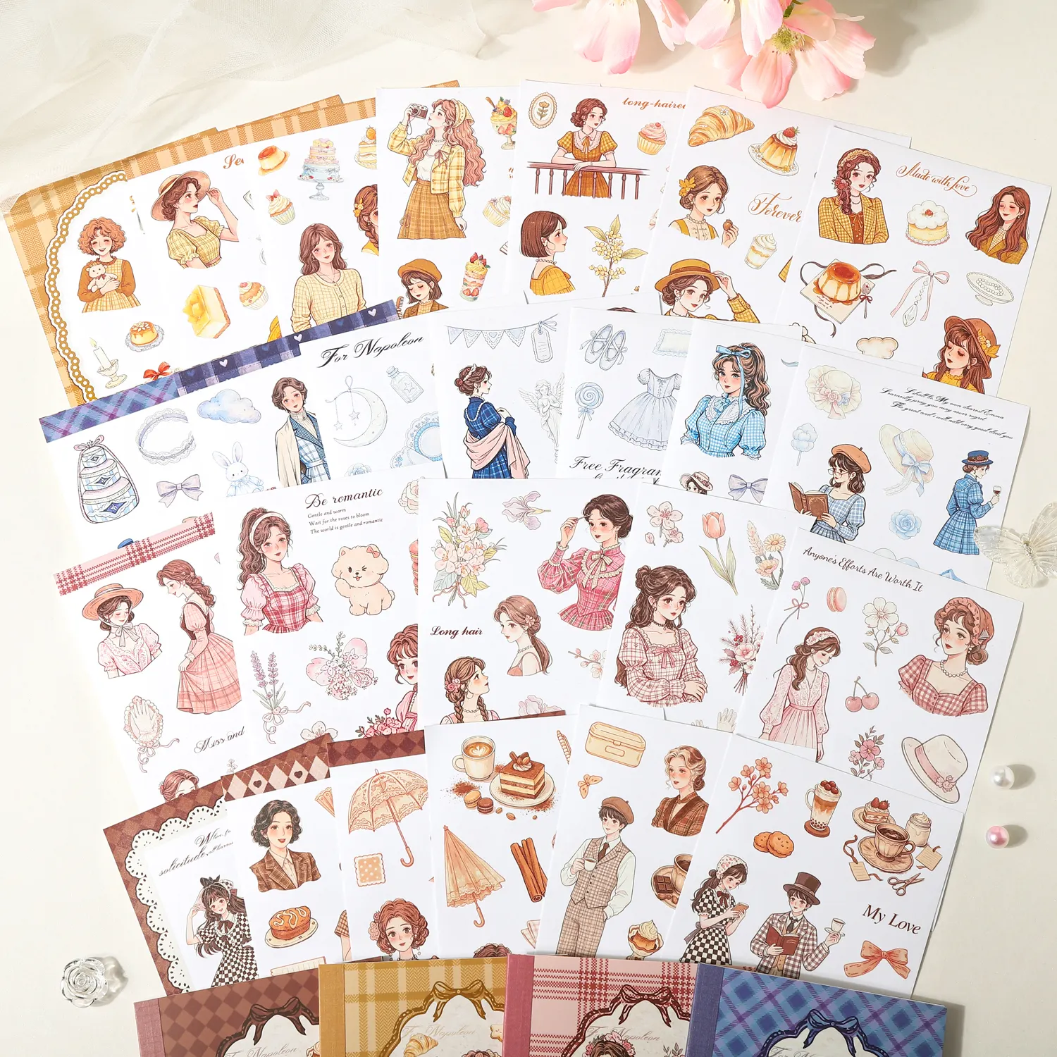 ステッカーブック -レトロ 女の子 ファッション 花 スイーツ コラージュ