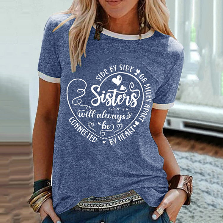 Comstylish Sisters Print Round Neck Short Sleeve T-Shirt