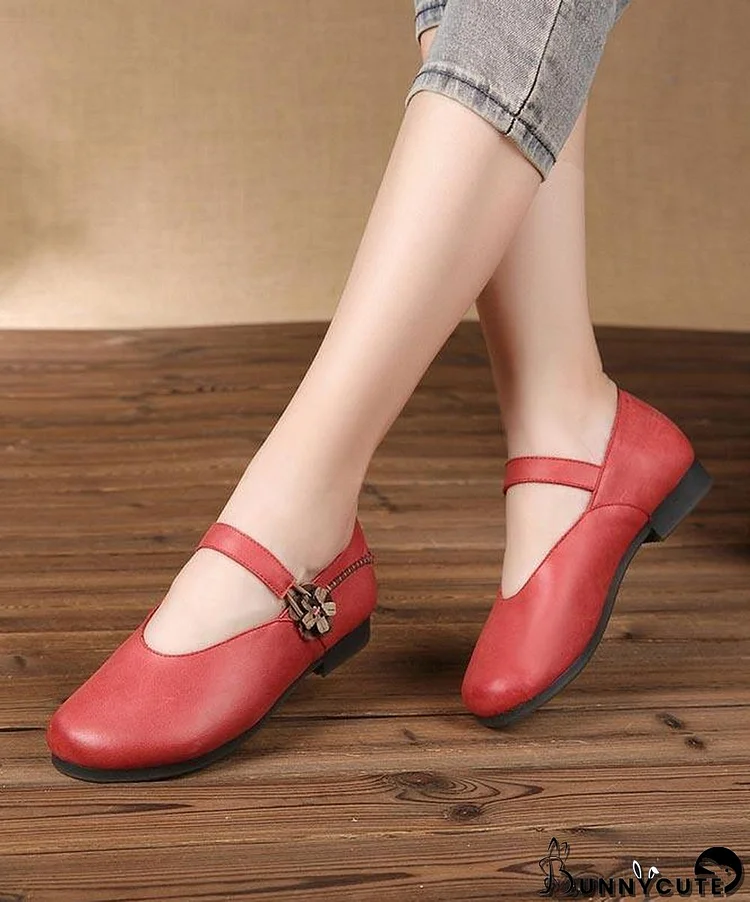 Red Flat Feet Shoes Buckle Strap Flats