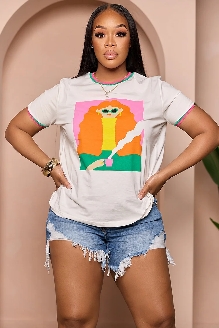 LORAGAL Graphic Portrait Casual Print T-shirt
