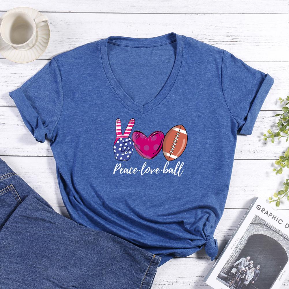 Peace love football V-neck T Shirt-Guru-buzz