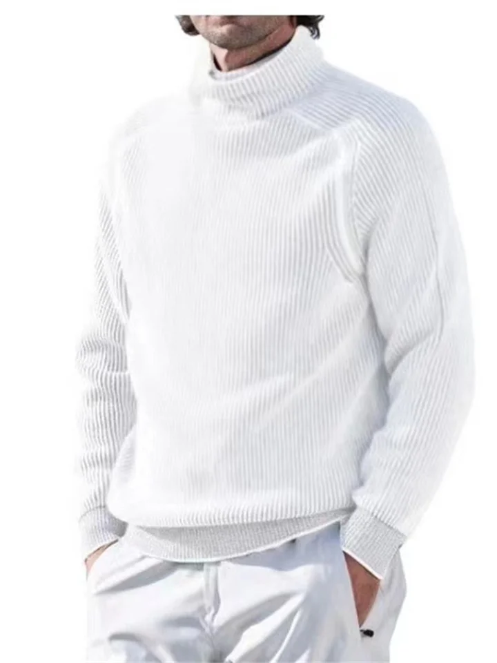 Loose Large Size Men's High Neck Pullover Thickened Bottom Shirt Warm Long-sleeved Ribbed Bottom Hem Knit Shirt Tops-JRSEE