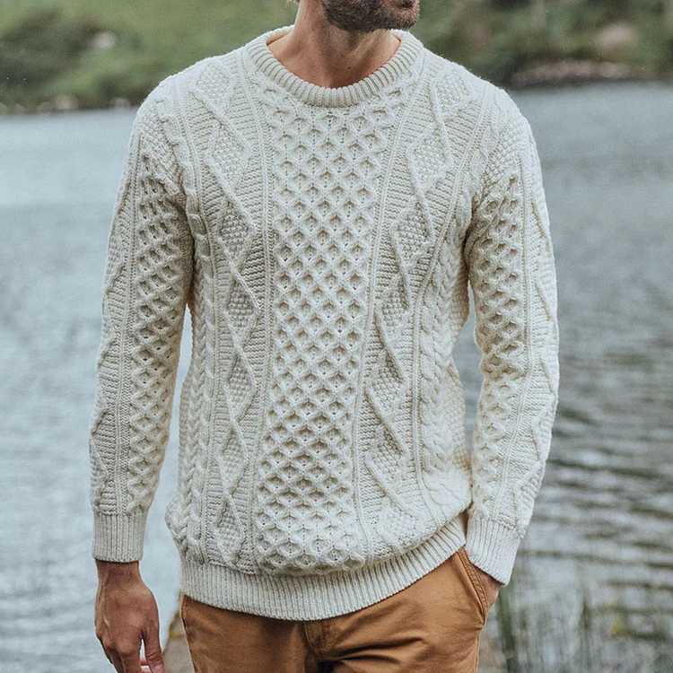Mens Vintage Fair Isle Jacquard Weave Knitted Cozy Sweater