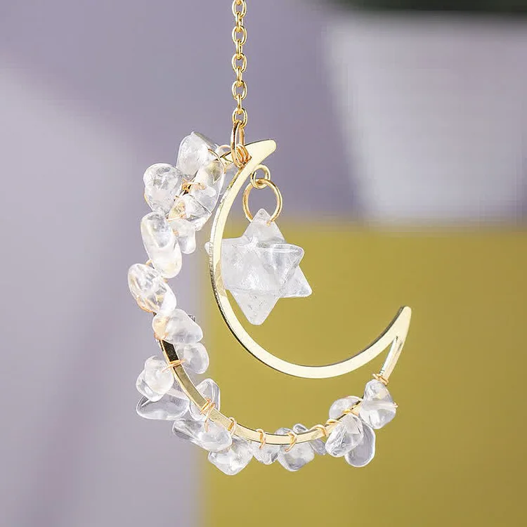 Cryrstal Moon Handmade Gemstone Ornament-Clear Crystal
