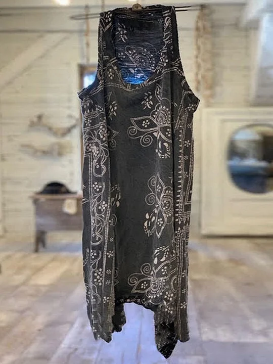 Vintage Flower Print Sleeveless Shift Dress