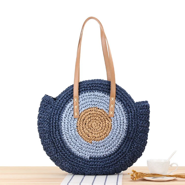One Piece Dropshipping New Simple round One Shoulder Straw Bag Woven Bag Beach Bag Fashion Women's Bag Straw Bag VangoghDress