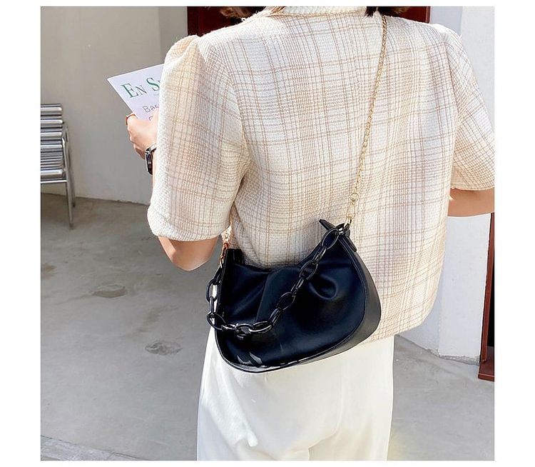 Faux Leather Shirred Shoulder Bag LA34
