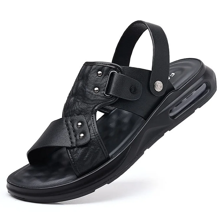 Mens Texture Leather Buckle Slip-On Outdoor Sandals