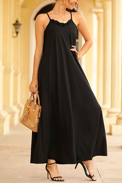Black Spaghetti Straps Backless Long Dress - Life is Beautiful for You - SheChoic