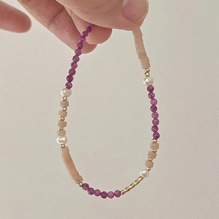 Natural Gemstone Freshwater Pearl Beaded Bracelet Handmade Jewelry