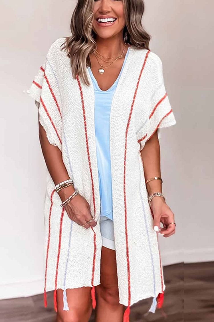 Red Striped Knitted Cardigan