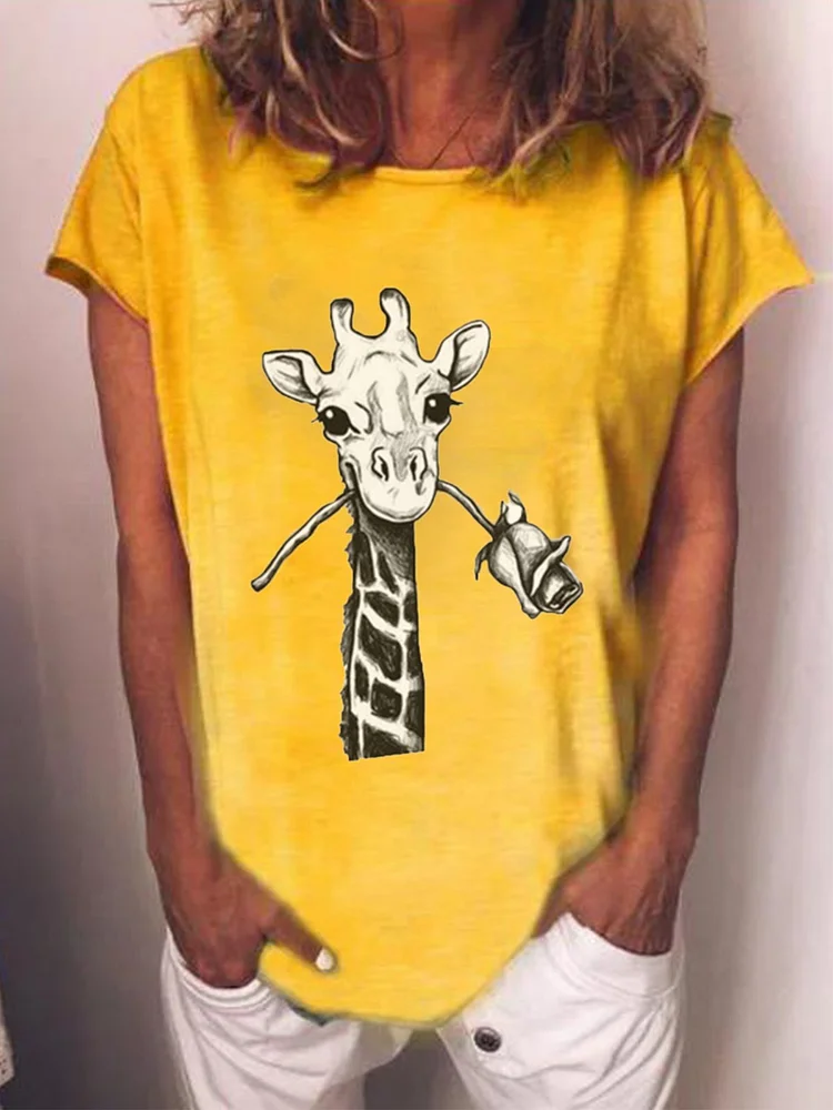 Bestdealfriday Yellow Short Sleeve Simple Round Neck Shirts Tops 9210298