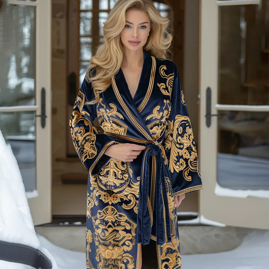 Women's Flannel Court Baroque Art Robe Pajamas-inspireuse