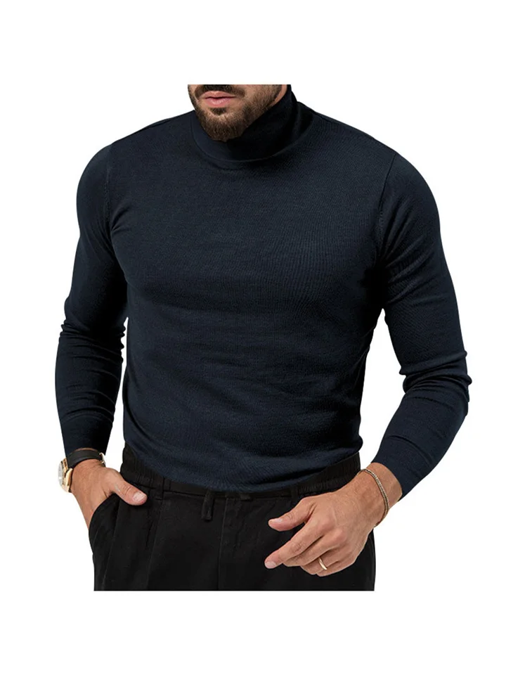 Casual Solid Color High Elastic High-neck Knitted Cashmere Sweater Thickened Youth Men's Long-sleeved Warm Bottoming Clothes-JRSEE