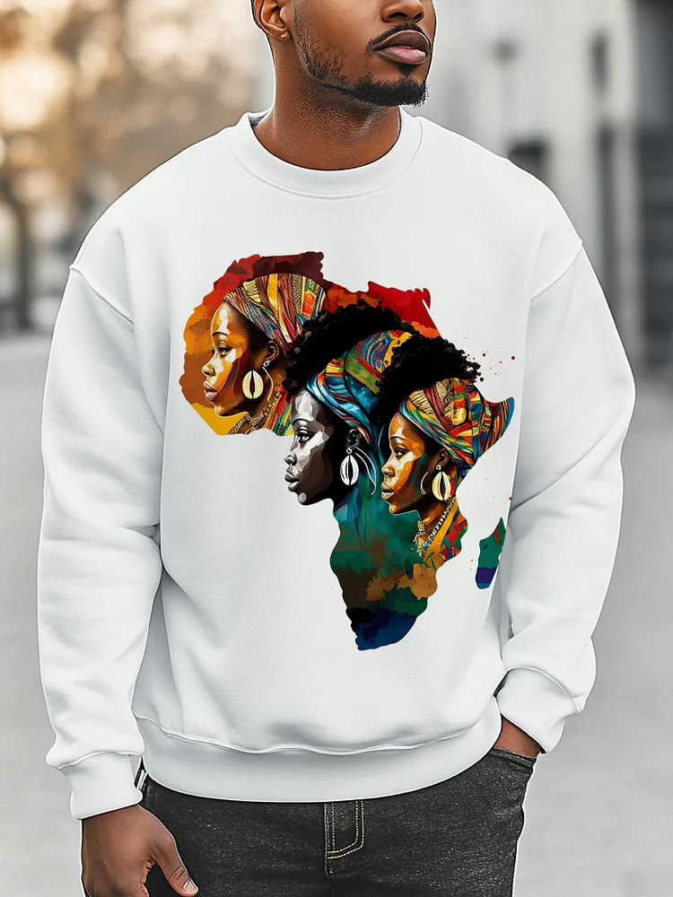 Men's African Women Map Art Print Cotton Casual Sweatshirt