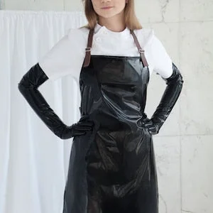 pornhint Pornhint Black PVC Apron with Leather Straps - Bondage / BDSM / Sadist / Medical / Waterproof / American Mary / Gloss / Fetish Nurse / Audition 1999
