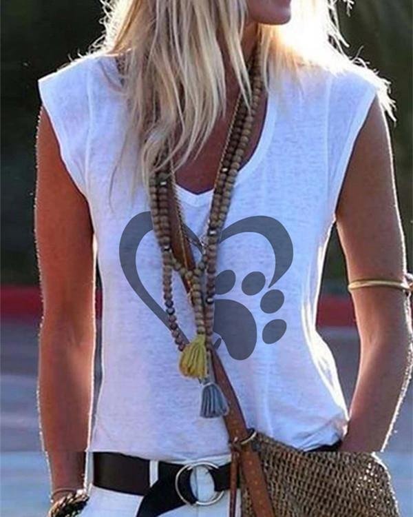 Graphic Print Paneled V-neck Sleeveless Casual T-shirt - Chicaggo