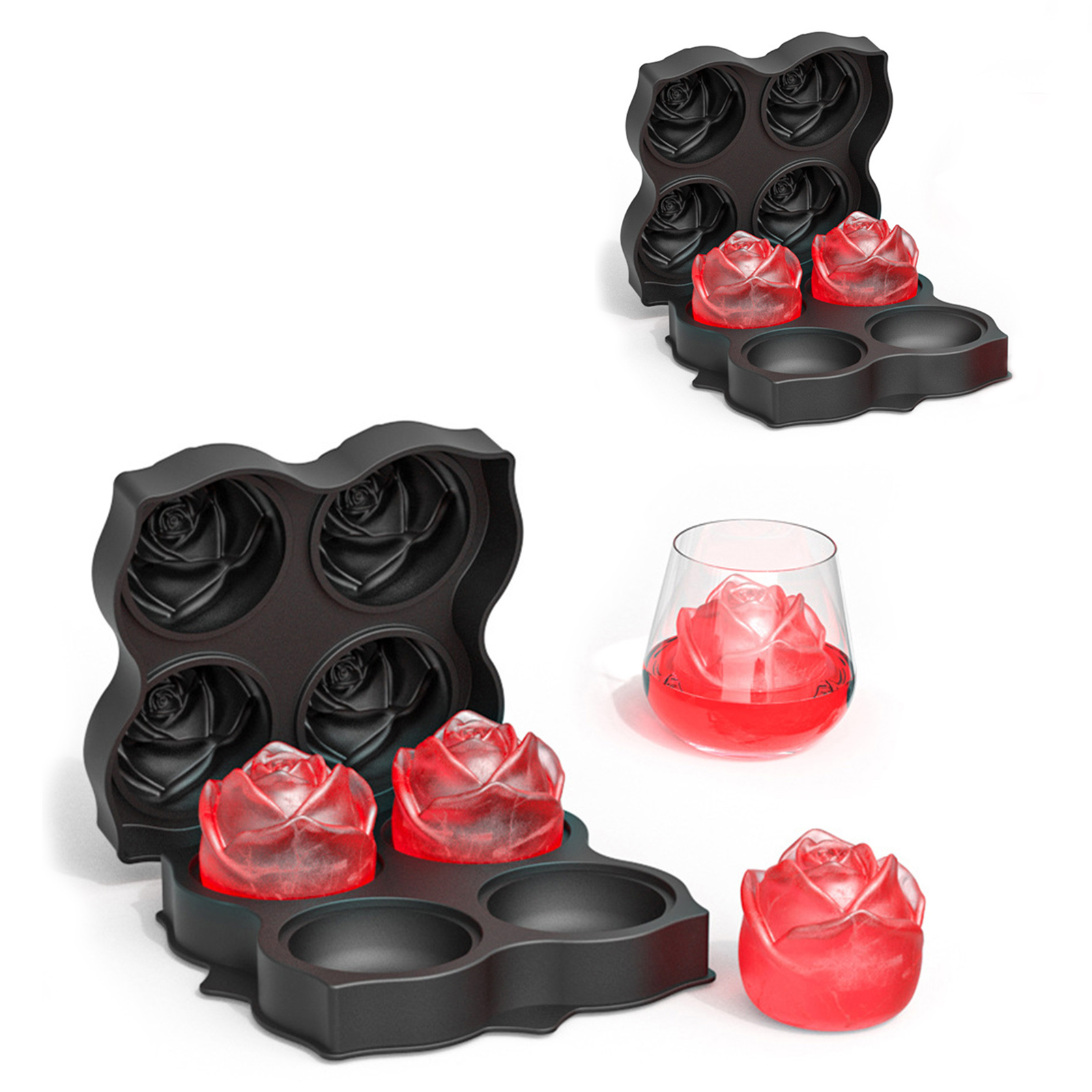 3D Rose Flower Ice Mold - Silicone Ice Cube Tray 4 Cavity with Funnel Black, 501 Original
3D Rose Flower Ice Mold - Silicone Ice Cube Tray 4 Cavity with Funnel Black, 501 Original