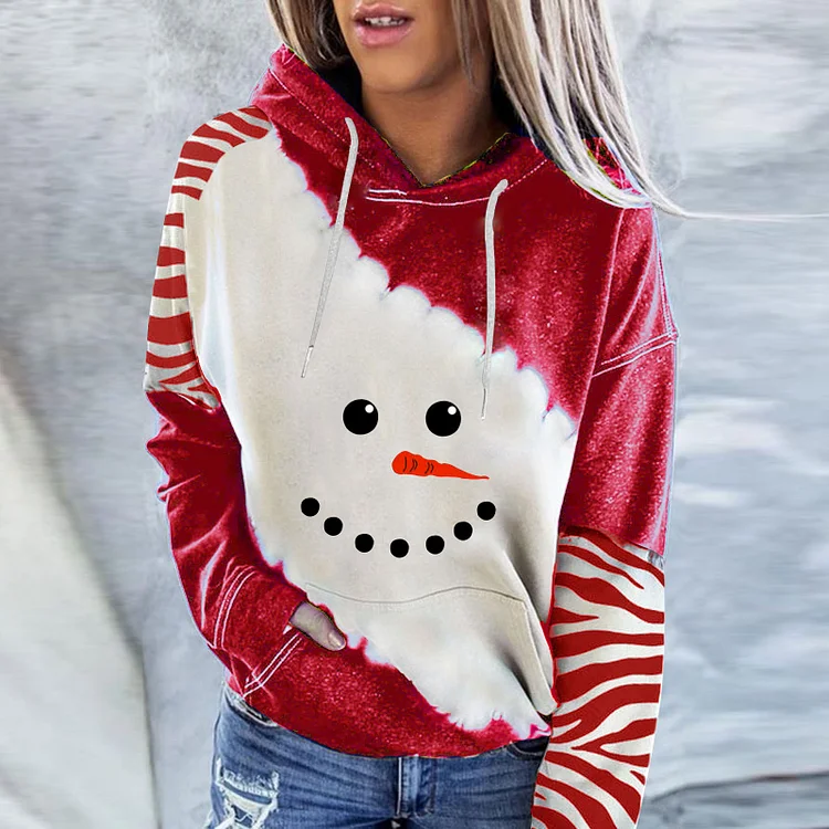 Colorblock Christmas Print Hooded Sweatshirt