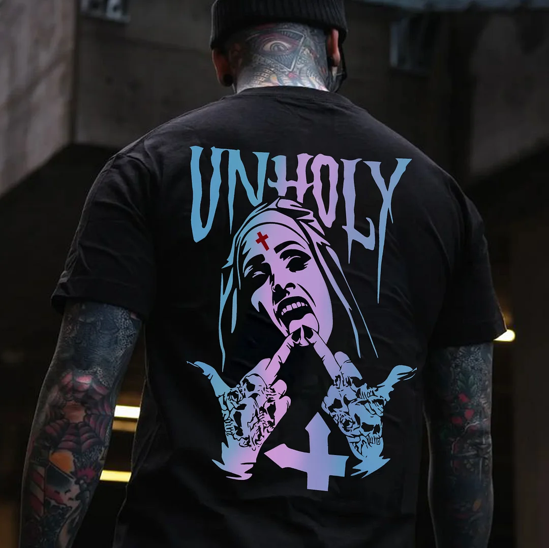 UNHOLY Nun Fluorescent Style Black Print T-shirt