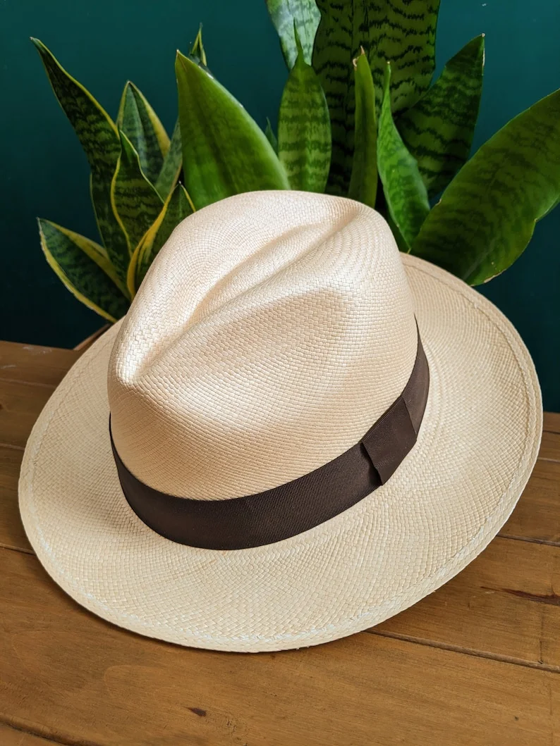 Genuine Ecuadorian Natural Panama Hat with Dark Brown Hat Band ~ Handwoven Toquilla Palm Hat-FREE SHIPPING