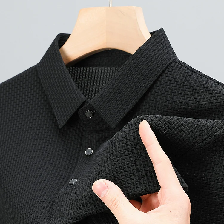 Broswear Lapel Buttons Silk Polo Shirt