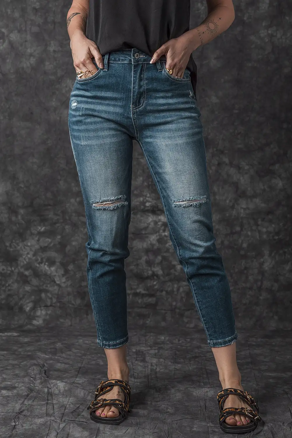 Blue Mildly Distressed Skinny Jeans