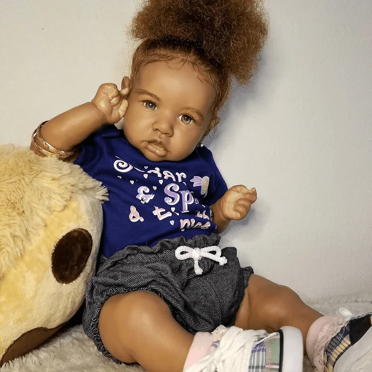  20'' African American Handmade Silicone Vinyl Reborn Toddler Baby Doll Girl Lorelei With Heartbeat💖 & Sound🔊 - Reborndollsshop®-Reborndollsshop®